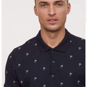 Hm black polo with white palm tree details